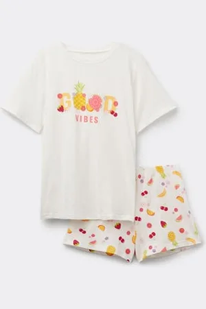 Tezenis Pijama Corto Algodón Estampado Niña «Good Vibes» Chica Tamaño 6-7