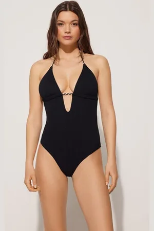 Tezenis Bañador Entero de Triángulo con Relleno Extraíble Tiki Texture Mujer Tamaño M