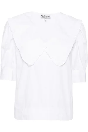 Ganni Blusa blusa mujer cotton poplin v neck ruffle blouse - f8635 151 talla 36
