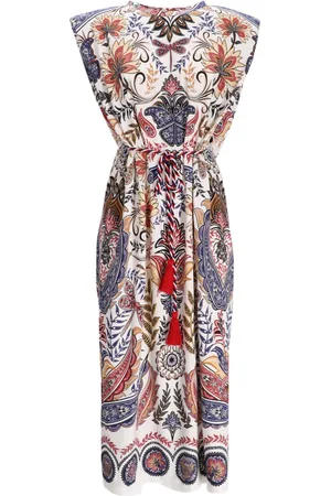 Farm Rio Vestido vestido mujer boho glam off white midi dress - 332213 25017 talla M