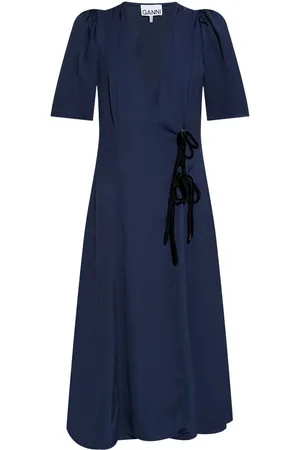 Ganni Vestido vestido mujer viscose twill wrap midi dress - f9577 683 talla 34