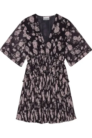 Ganni Vestido vestido mujer pleated georgette v-neck flounce mini dress - f9554 252 talla 36