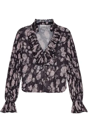 Ganni Blusa blusa mujer pleated georgette v-neck flounce blouse - f9555 252 talla 34
