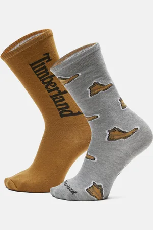 Timberland Pack de 2 pares de calcetines unisex de caña media con estampado integral en oscuro