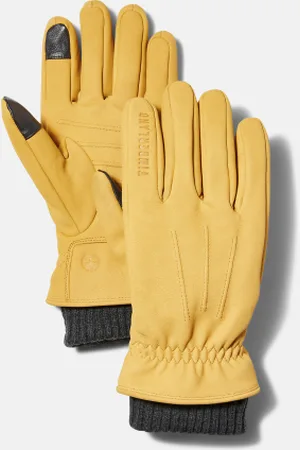 Timberland Guantes de cuero con puños de canalé para hombre en