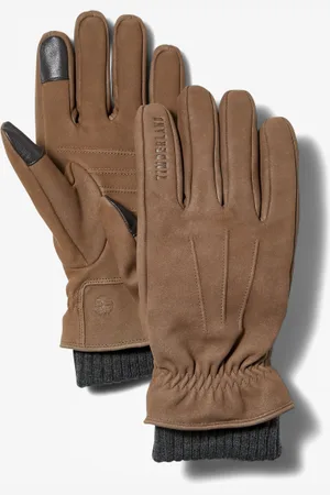 Timberland Guantes de cuero con puños de canalé para hombre en claro