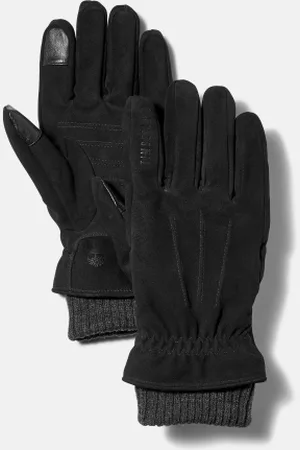 Timberland Guantes de cuero con puños de canalé para hombre en negro