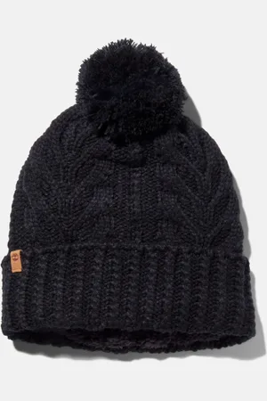 Timberland Gorro en punto trenzado con pompón para mujer en negro