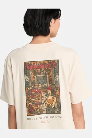 Timberland Camiseta unisex lavada con estampado gráfico «Boot Lab» en la espalda en sin teñir