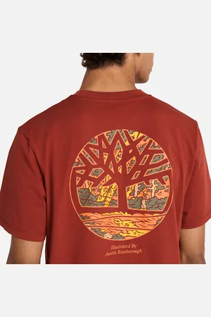 Timberland Camiseta unisex con estampado gráfico del árbol de la marca en la espalda en