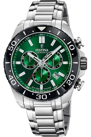 Festina Reloj Swiss Made Chrono Swiss Made F20042/3 Verde Correa De Acero Inoxidable 316l, Hombre