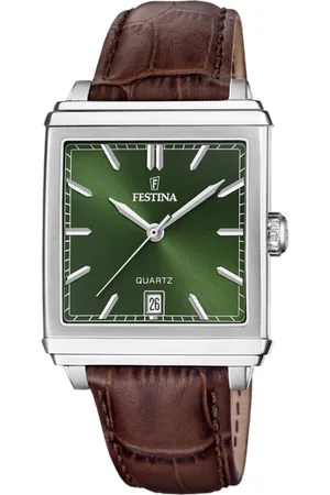 Festina Reloj On The Square F20681/7 Verde Correa De Piel, Hombre