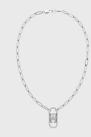 Tommy Hilfiger Collar de cadena con colgante largo de acero inoxidable TH Monogram