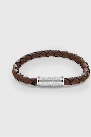 Tommy Hilfiger Pulsera de piel marrón claro Exploded Braid