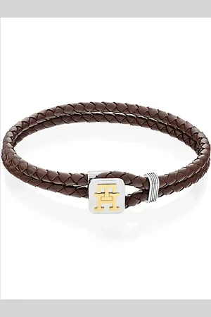 Tommy Hilfiger Pulsera de piel marrón con monograma TH