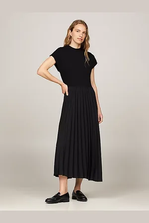 Tommy Hilfiger Vestido midi plisado con cuello perkins