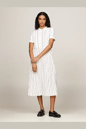 Tommy Hilfiger Vestido midi tipo polo con diseño plisado