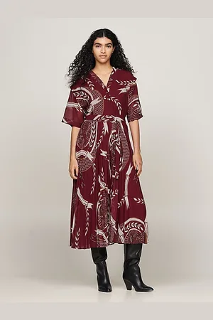 Tommy Hilfiger Vestido midi plisado y amplio con escudo