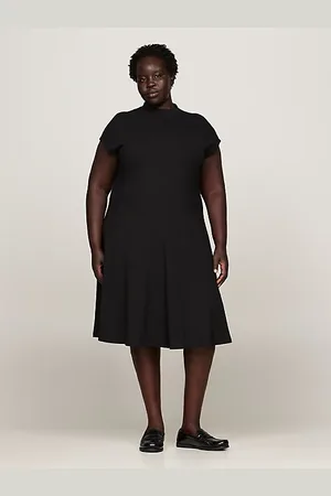 Tommy Hilfiger Vestido Curve midi acanalado de corte evasé