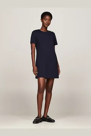 Tommy Hilfiger Vestido corto recto con botones en el hombro