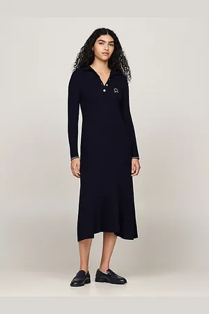 Tommy Hilfiger Vestido midi tipo polo con escudo