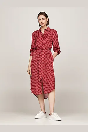 Tommy Hilfiger Vestido camisero midi con cinturón y monotipo