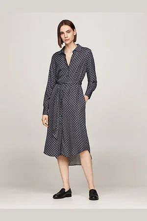 Tommy Hilfiger Vestido camisero midi con cinturón y monotipo