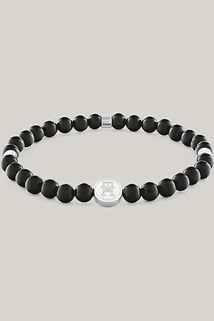 Tommy Hilfiger Pulsera con abalorios de ónice y monograma TH
