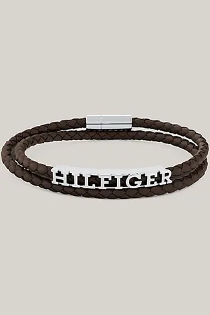 Tommy Hilfiger Pulsera de piel trenzada marrón