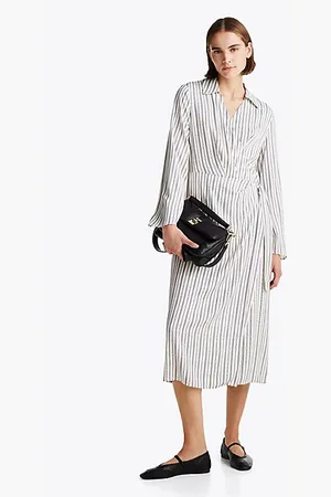 Tommy Hilfiger Vestido cruzado midi con cuello de pico