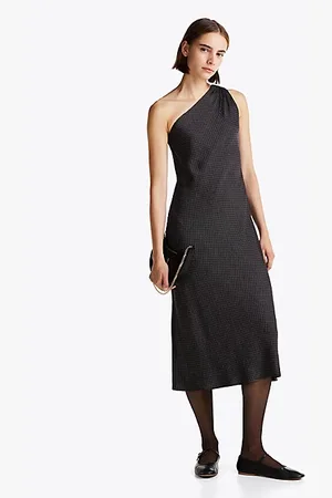 Tommy Hilfiger Vestido midi de satén con hombro asimétrico