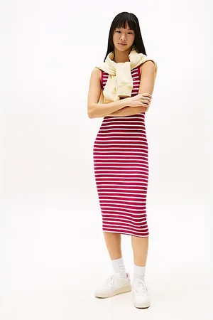 Tommy Hilfiger Vestido midi ajustado con textura acanalada