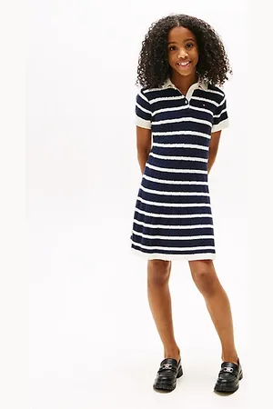 Tommy Hilfiger Vestido tipo polo de punto trenzado a rayas