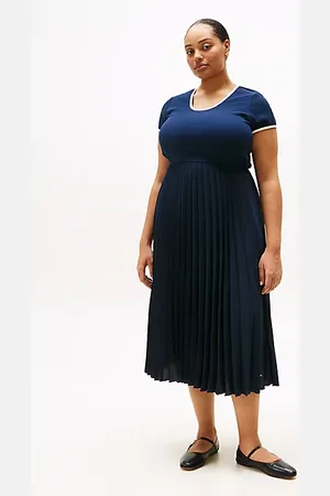 Tommy Hilfiger Vestido Curve midi con vuelo y plisado