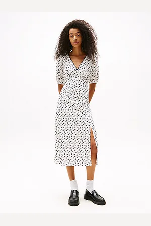 Tommy Hilfiger Vestido midi cruzado estampado de pájaros