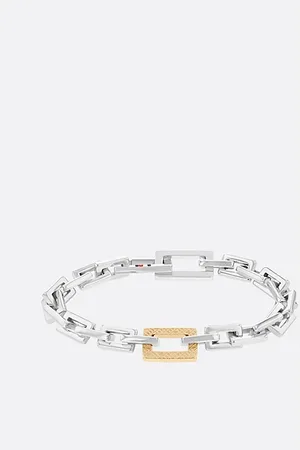 Tommy Hilfiger Pulsera de cadena bitonal con monograma TH
