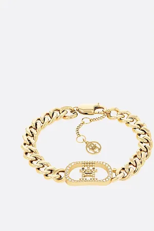 Tommy Hilfiger Pulsera chapada en oro con monograma TH