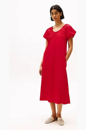 Tommy Hilfiger Vestido midi con cuello redondo y amplio