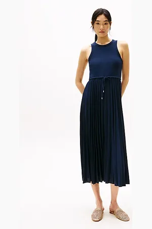 Tommy Hilfiger Vestido midi plisado sin mangas