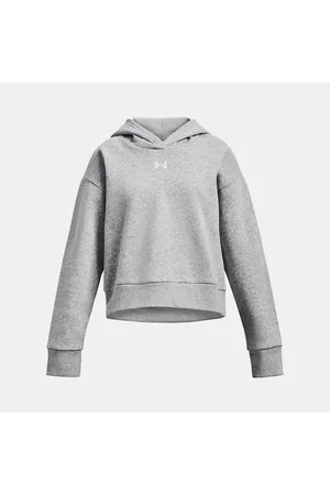 Under Armour Sudadera corta con capucha Rival Fleece para niña Mod Light Heather / Blanco YLG (149 - 160 cm)
