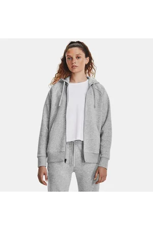 Under Armour Sudadera con capucha y cremallera completa de tejido Fleece Rival para mujer Mod Light Heather / Blanco L