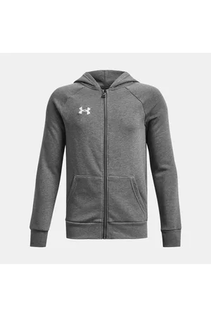 Under Armour Sudadera con capucha y cremallera completa Rival Fleece para niño Castlerock Light Heather / Blanco YLG (149 - 160 cm)