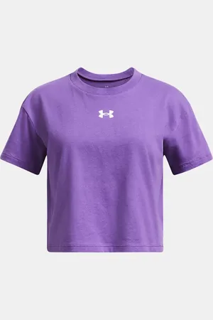 Under Armour Camiseta de manga corta Crop Logo para niña Lavish / Blanco YLG (149 - 160 cm)