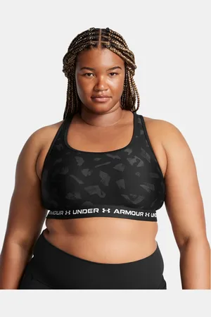 Under Armour Sujetador deportivo de impacto medio Armour® Crossback Print para mujer / Anthracite / Blanco 1X