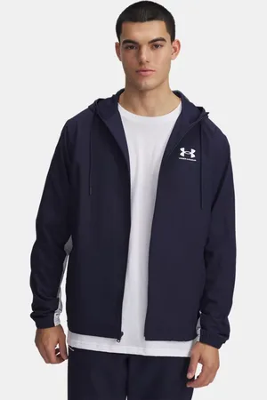 Under Armour Chaqueta cortavientos Rival Woven para hombre Midnight Marino / Midnight Marino / Blanco L