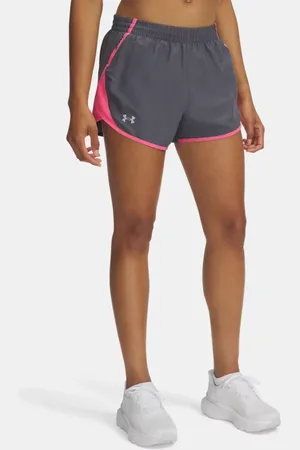 Under Armour Pantalón corto de 7 cm Fly-By para mujer Castlerock / Super Rosa / Reflectante L