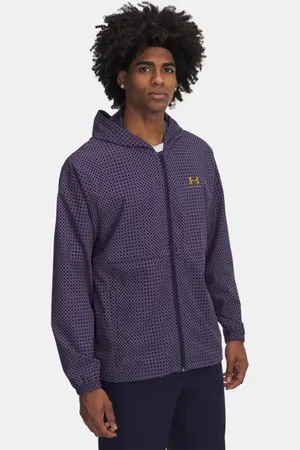 Under Armour Chaqueta cortavientos Holiday Vibe para hombre Midnight Marino / Morado Prime / Metalico Oro L