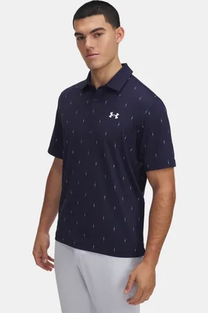 Under Armour Polo estampado Tee To Green para hombre Midnight Marino / Blanco L