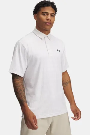 Under Armour Polo con estampado Playoff 3.0 para hombre / Clay / Downpour Gris L
