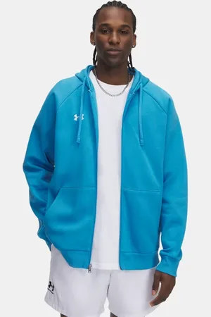 Under Armour Sudadera con capucha y cremallera completa de tejido Fleece Rival para hombre Ether / Blanco L